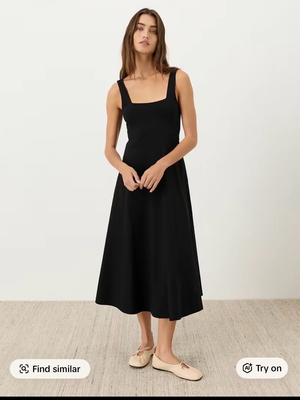 Classic Black Square-Neck Midi Dress